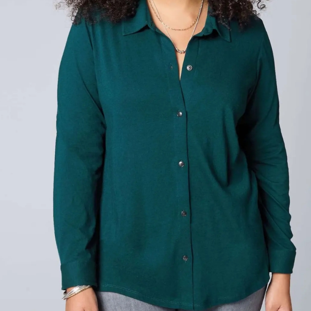 J. Jill Hunter Green Button Down Long Sleeve Shirt/Tunic, Casual, Office, Sz L
